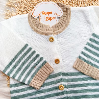Conjunto de Linha Listras - Off White e Verde com Areia